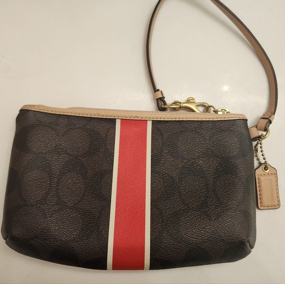 Like New Coach small wristlet..Gorgeous brown with red and white stripe! - Picture 6 of 10